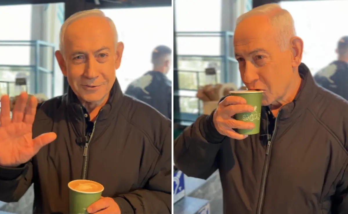 Setelah Diisukan Tewas, Muncul Video Netanyahu sedang Santai Minum Kopi dan Tunjukkan 5 Jari