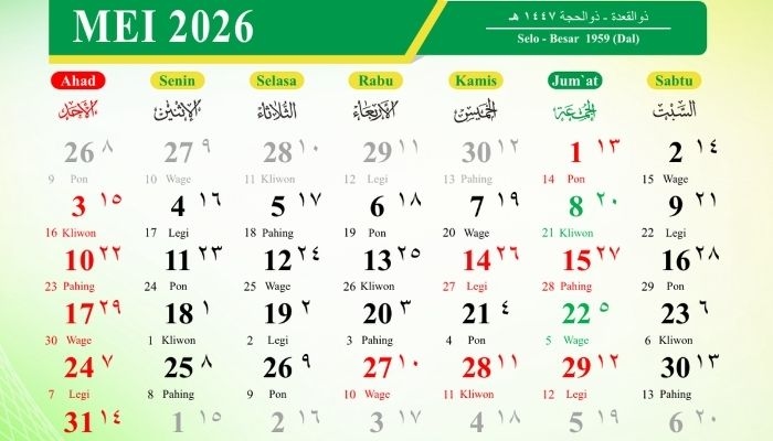 Daftar Tanggal Merah dan Cuti Bersama Mei 2026 Lengkap, Banyak Libur Panjang