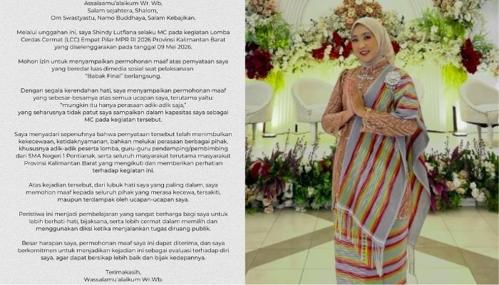 MC Cerdas Cermat MPR RI Kalbar Akui Ucapan ‘Mungkin Itu Hanya Perasaan Adik-adik Saja’ Tidak Pantas Disampaikan