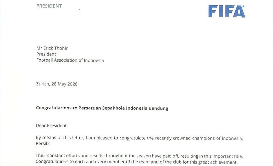 FIFA Kirim Surat Khusus untuk Persib, Gianni Infantino Ucapkan Selamat atas Gelar Juara Liga Indonesia