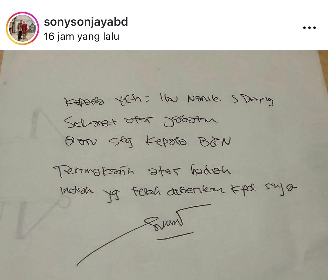 Usai Ditahan Kejagung, Sony Sonjaya Tulis Surat untuk Kepala BGN yang Baru: Terima Kasih Atas Hadiahnya