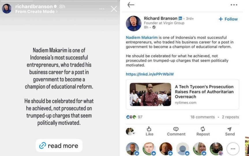 Kasus Nadiem Jadi Sorotan Internasional, Tokoh Bisnis Richard Branson Ikut Bicara