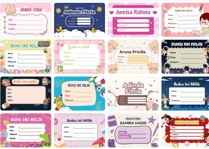 15 Link Download Template Label Nama untuk Buku Sekolah Gratis, Desain Kekinian dan Lucu