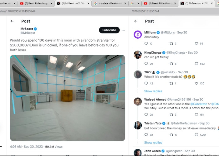 Mr. Beast Cari Dua Orang Untuk Melakukan Tantangan Darinya Dengan Hadiah Hingga USD500.000!