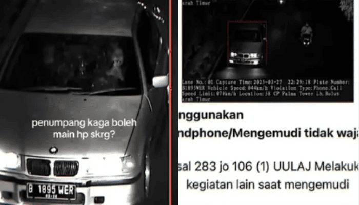Viral! Sistem ETLE Tangkap Penumpang Main HP di dalam Mobil