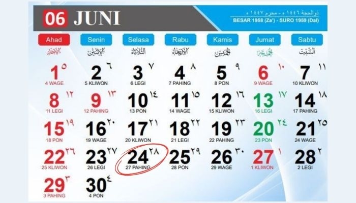 Kalender Jawa Hari Ini 24 Juni 2025: Weton Selasa Pahing, Watak, Rezeki, dan Jodohnya