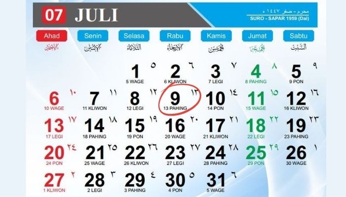 Kalender Jawa 9 Juli 2025: Cek Weton Rabu Pahing dan Wataknya