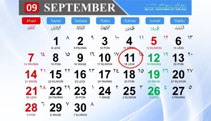 Kalender Jawa 11 September 2025: Weton Kamis Legi, Neptu dan Wataknya