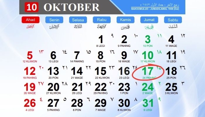 Kalender Jawa 17 Oktober 2025: Weton Jumat Pahing, Arti, Watak, dan Makna Hari Baiknya