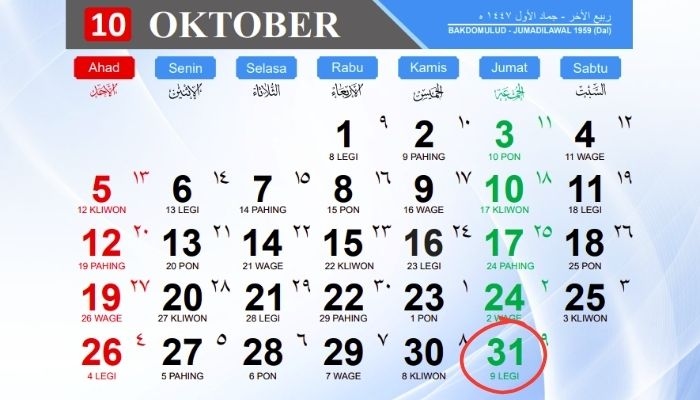 Kalender Jawa 31 Oktober 2025: Cek Weton Hari Ini, Benarkah Jumat Legi Membawa Rezeki Lancar?