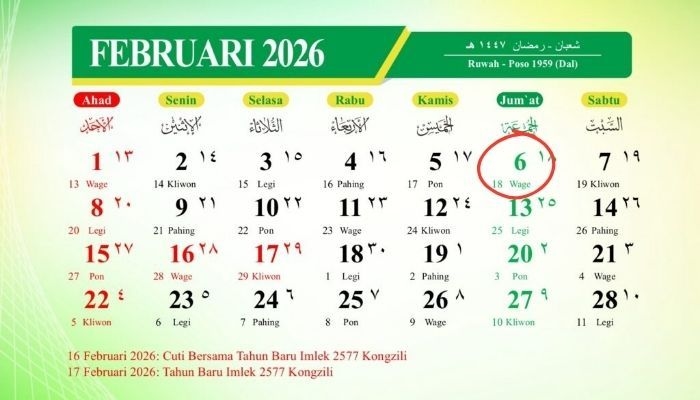 Kalender Jawa 6 Februari 2026: Cek Weton Jumat Wage dan Wataknya Menurut Primbon Jawa