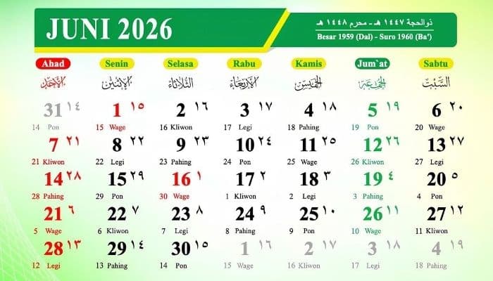 Daftar Tanggal Merah Juni 2026, Cek Tanggal Merah dan Cuti Bersama