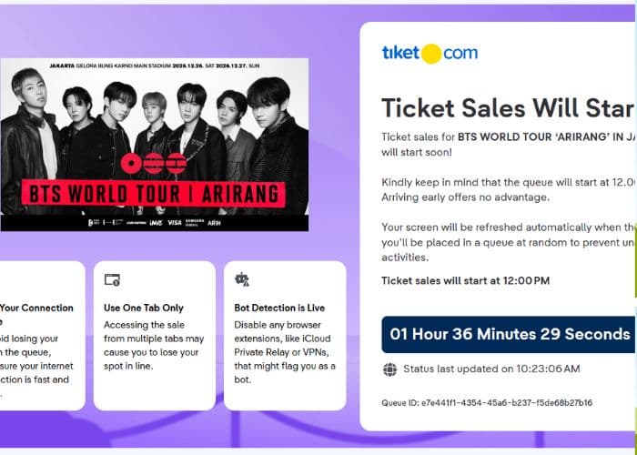 Link War Tiket BTS Jakarta 2026 Hari Ini: Presale Dibuka Pukul 12.00 WIB, ARMY Siap Berburu Kursi GBK!