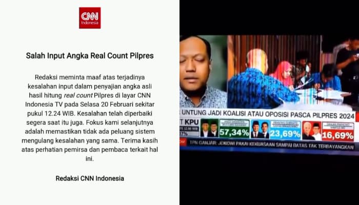 Redaksi CNN Minta Maaf Atas Kesalahan Input Real Count Anies 57%, Netizen: Makasih Sudah Menghibur Pendukung 01!
