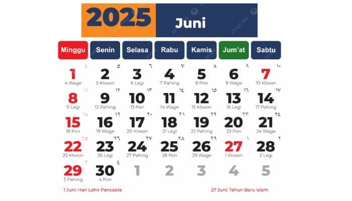 Kalender Juni 2025: Daftar Libur Nasional dan Cuti Bersama Idul Adha
