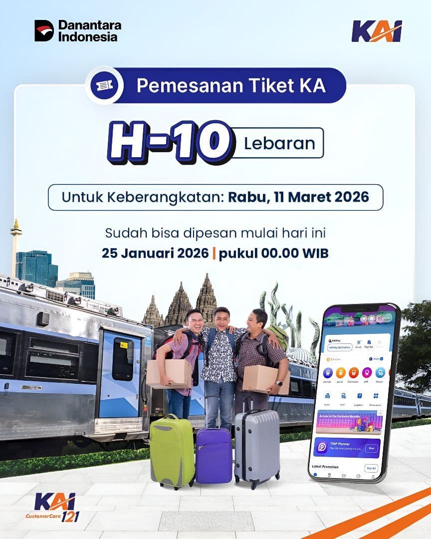 Pemesanan Tiket Kereta Api Mudik Lebaran 2026 Resmi Dibuka, Ini Jadwal dan Panduan Lengkapnya