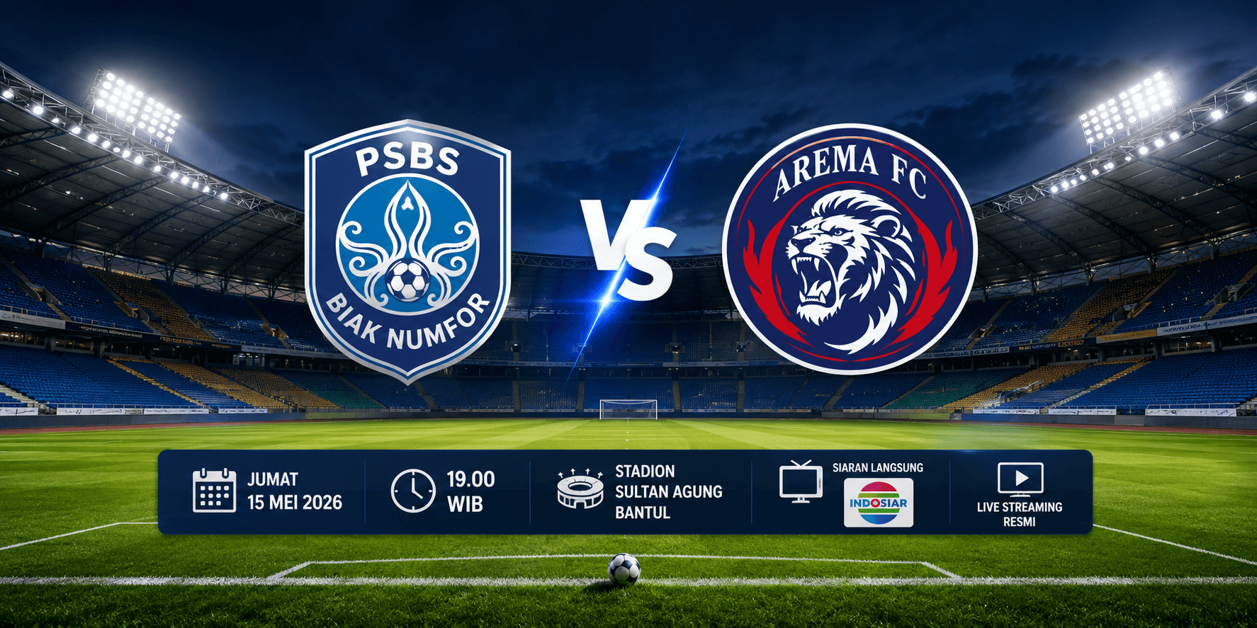Link Live Streaming PSBS Biak vs Arema FC Malam Ini di BRI Liga 1