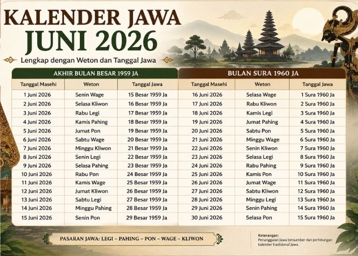 Kalender Jawa Juni 2026: Informasi Weton Lengkap untuk Rencana Penting