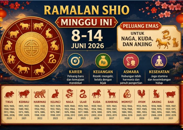 Ramalan Shio Minggu Ini 8-14 Juni 2026: Peluang Emas untuk Naga, Kuda, dan Anjing