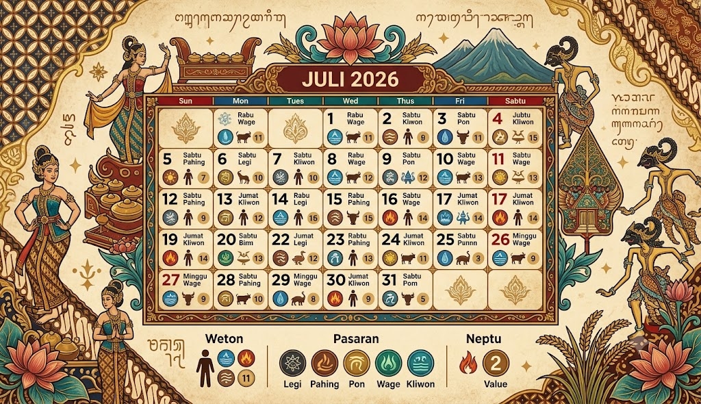 Kalender Jawa Juli 2026 Lengkap: Cek Weton, Pasaran, dan Jumlah Neptu