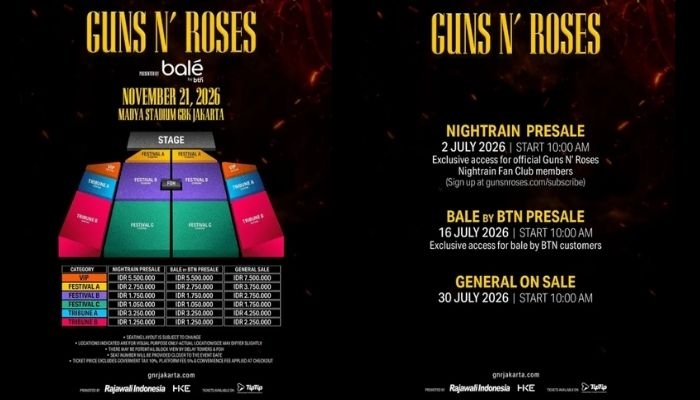 Cara Beli Tiket Konser Guns N' Roses Jakarta 2026, Presale Dibuka Mulai 2 Juli