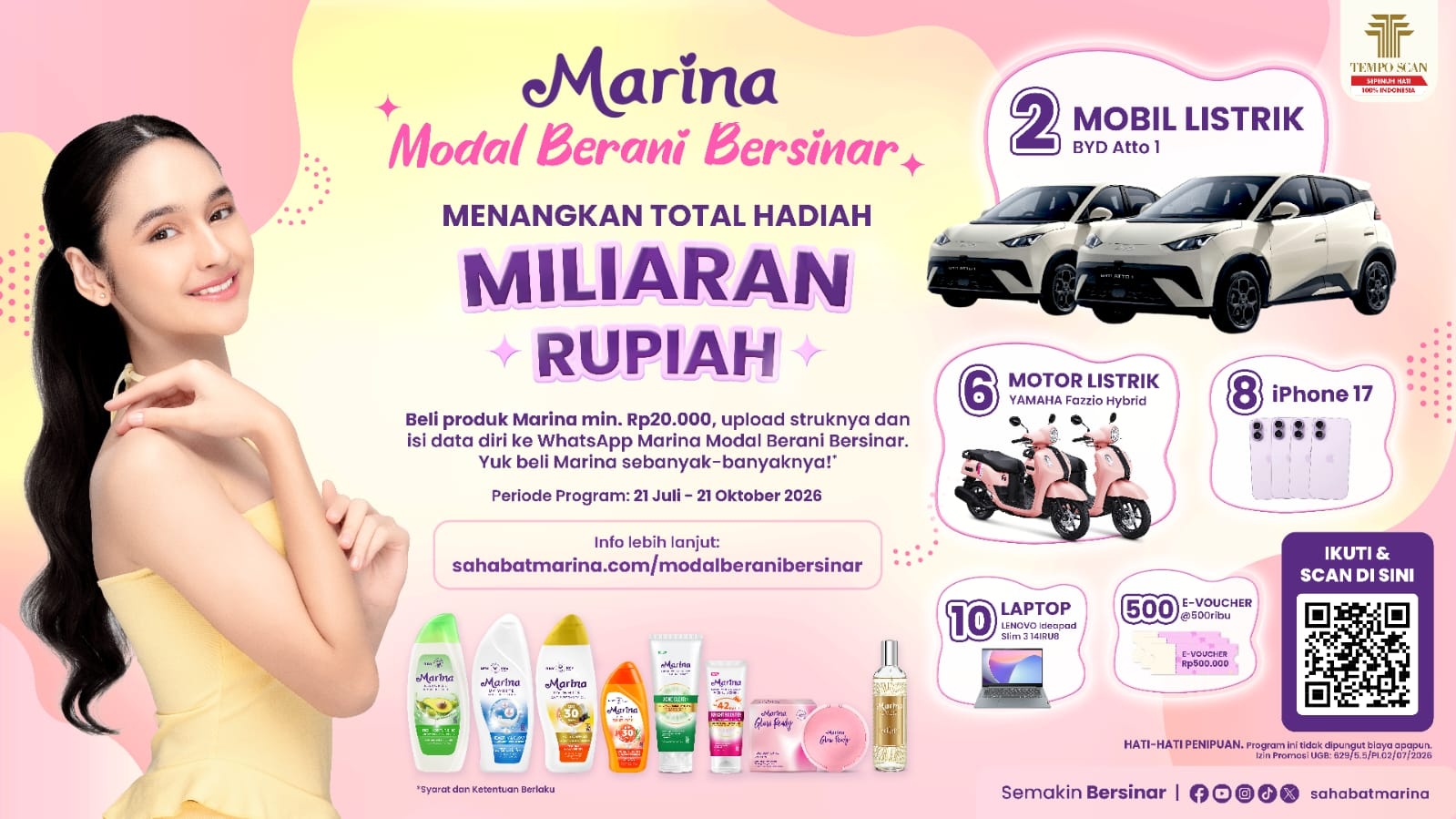 Dukung Perempuan Indonesia Pede dan Bersinar di Tengah Tantangan Ekonomi, Marina Gelar Program Modal Berani Bersinar