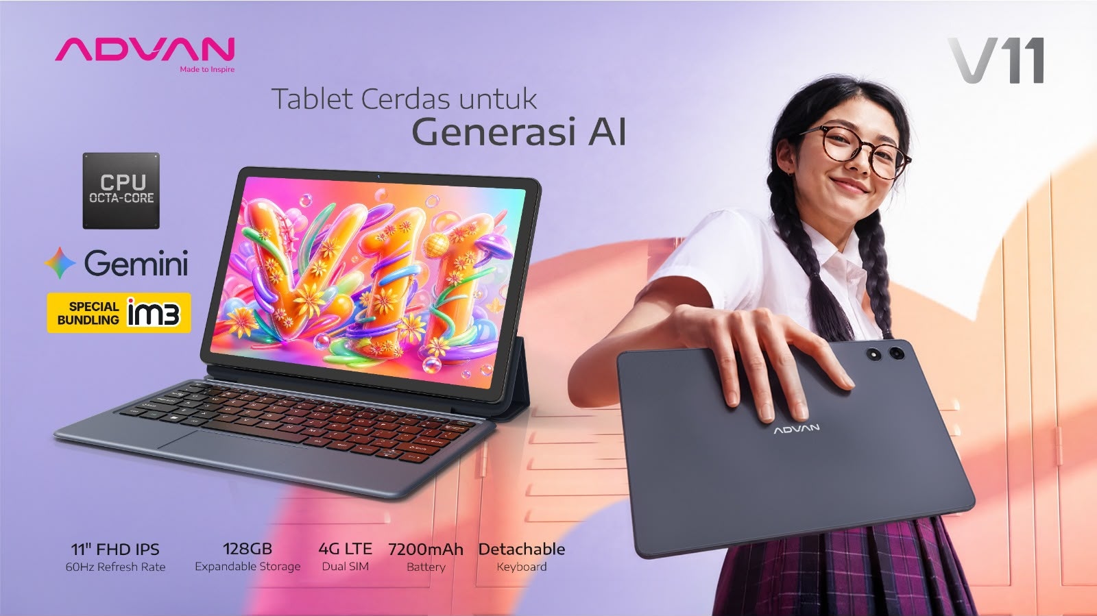 ADVAN Tablet V11 Meluncur, Bawa Gemini AI dan Keyboard untuk Pelajar