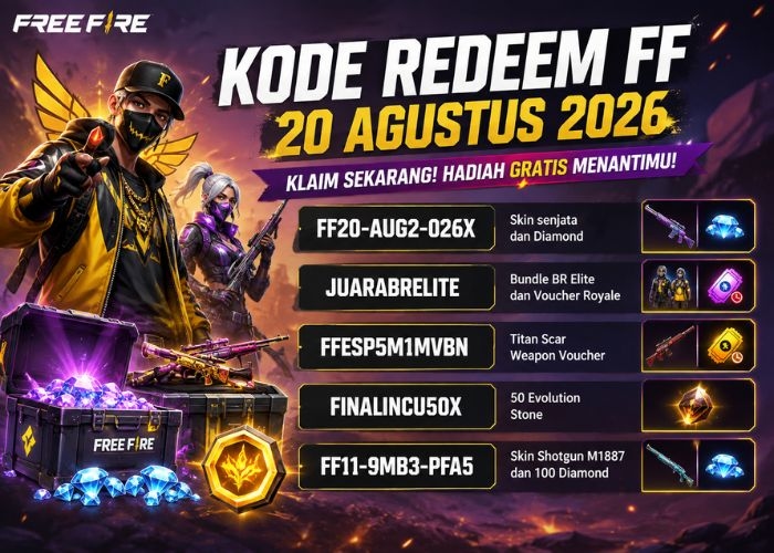 Kode Redeem FF Hari Ini, 20 Agustus 2026: Cek Daftar Kode dan Cara Klaim Hadiahnya!