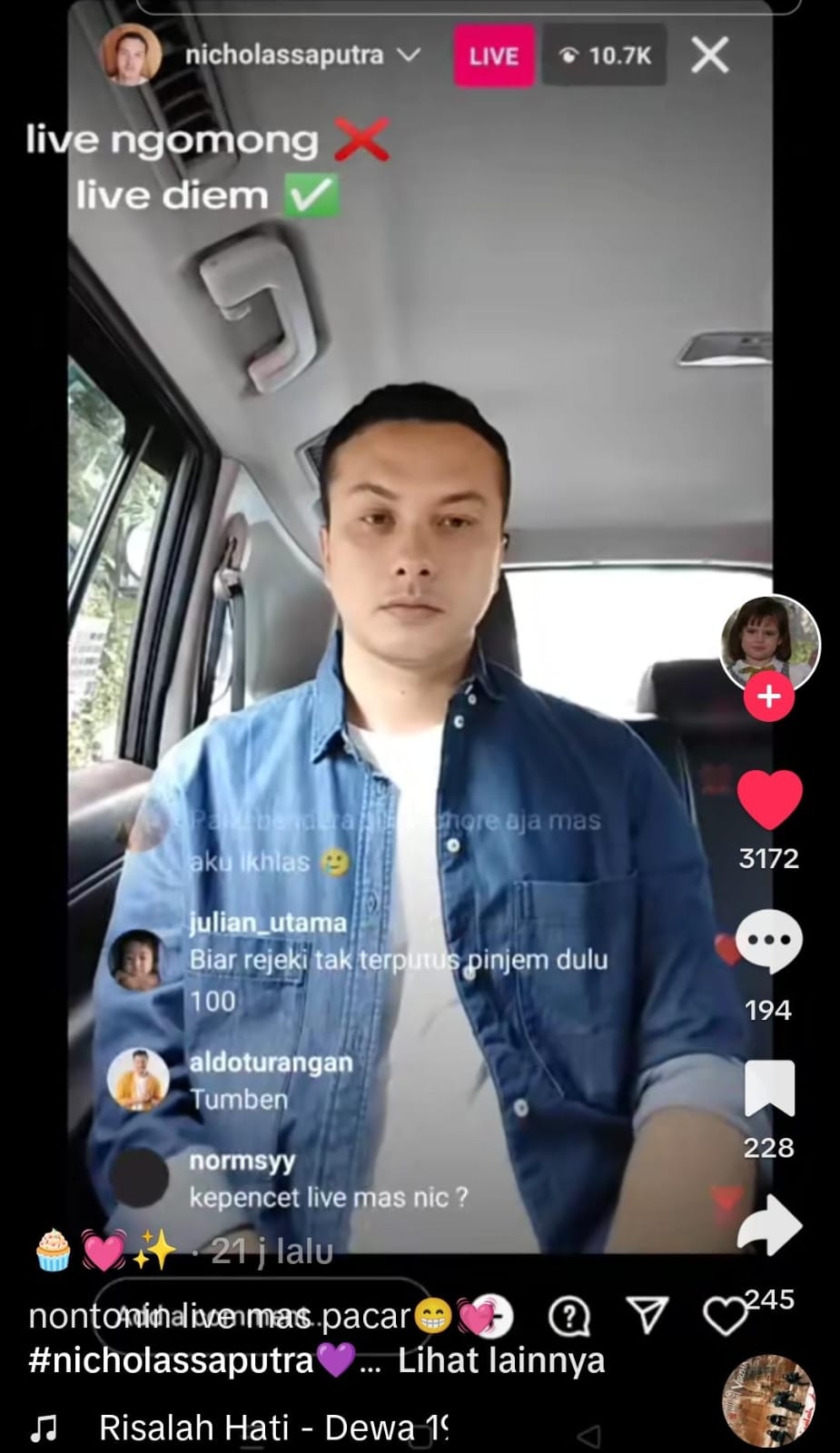 Nicholas Saputra Streaming IG Dalam Mobil, Netizen: Pak Sopir Keliling Sampai Besok Biar Live Terus
