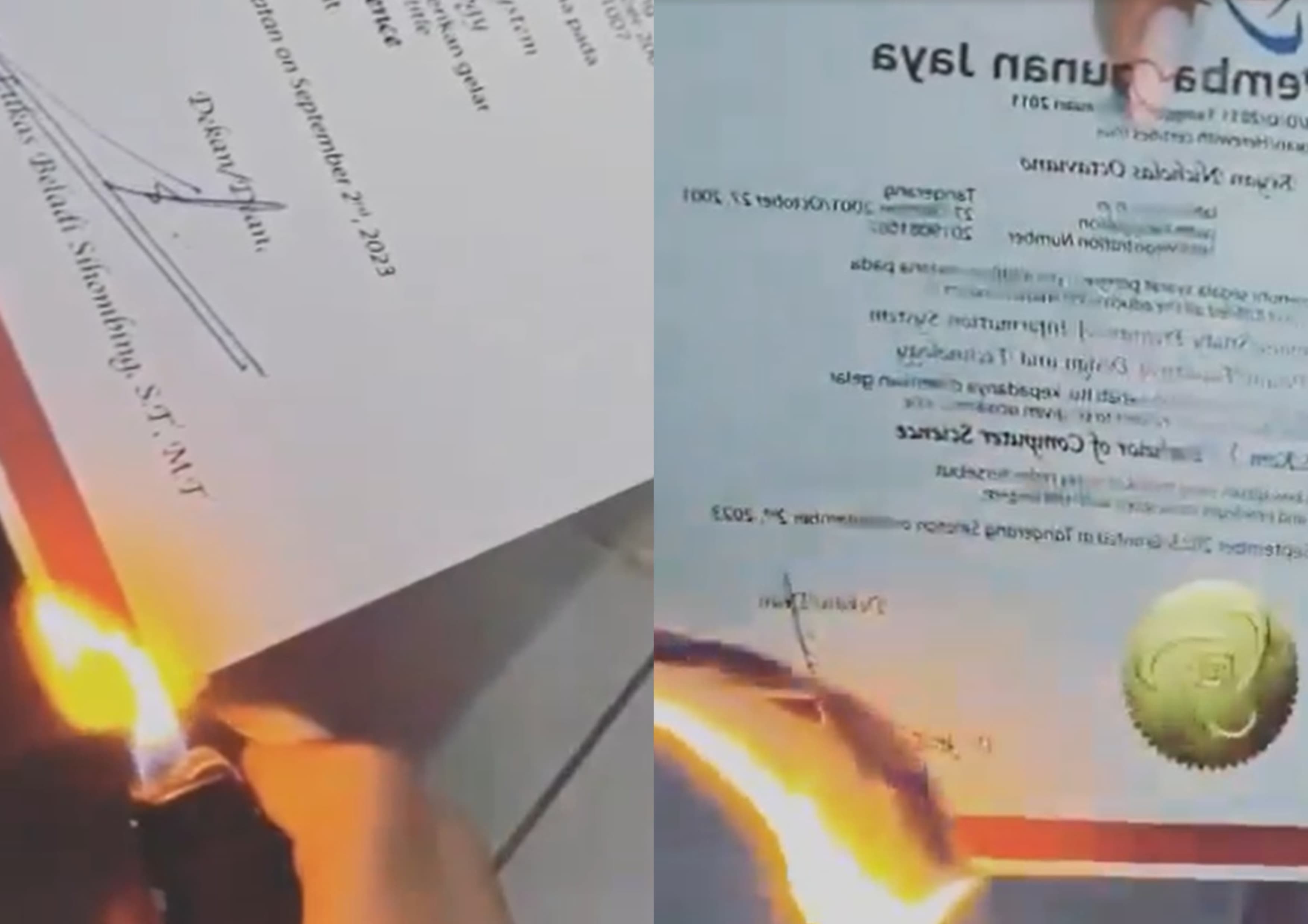 Viral, Perkara Tak Kembalikan Helm Cewek Nekat Bakar Ijazah Mantan Pacarnya
