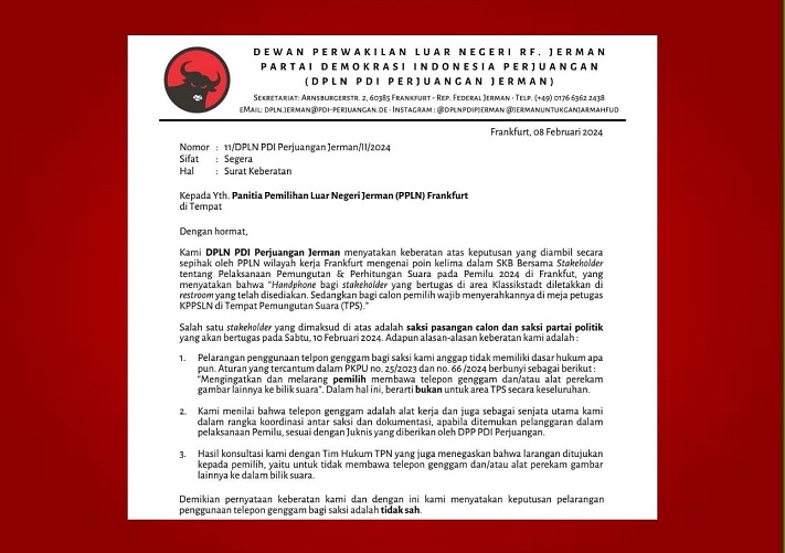 PPLN Jerman Berlakukan Larangan Saksi Bawa Ponsel Saat Bertugas, PDIP Tegas Menolak