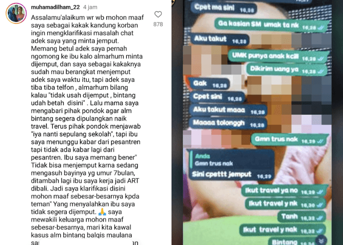 Beredar Chat WA Terakhir Santri di Kediri Sebelum Tewas Dianiaya Senior, Sang Kakak Klarifikasi