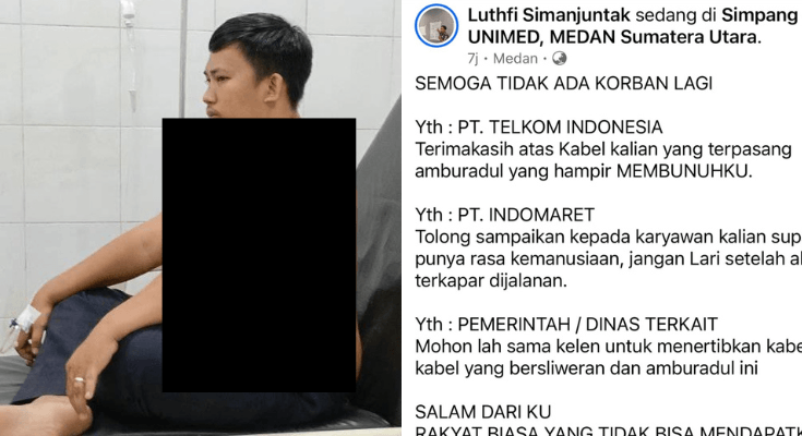Nyawa Hampir Melayang, Begini Kronologi Leher Luthfi Simanjuntak Nyaris Putus Terkena Kabel Kusut Menjuntai di Simpang UNIMED