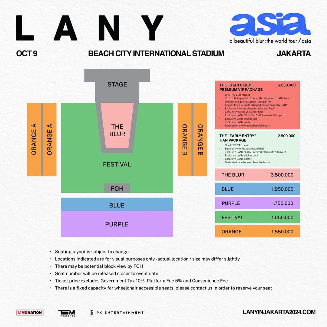 Rilis! Ini Seat Map dan Harga Tiket Konser LANY di Jakarta 2024