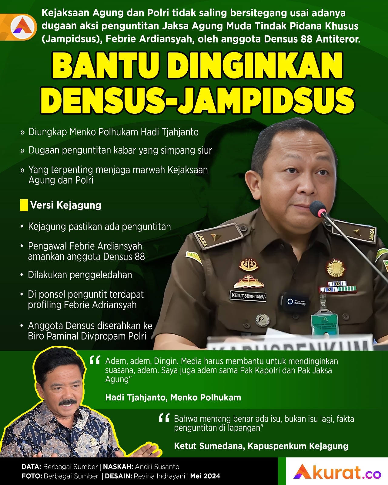 Dinginkan Densus dan Jampidsus