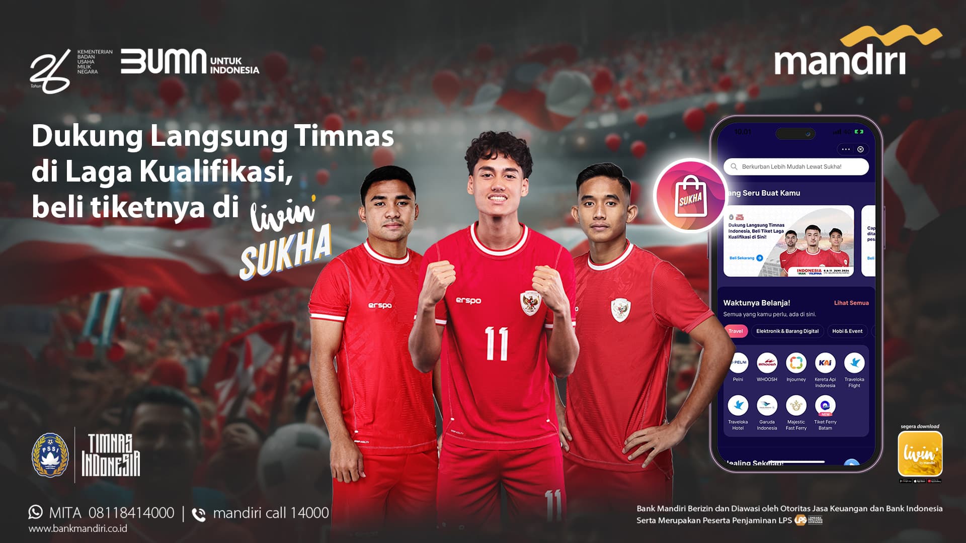 Membara! Bank Mandiri Jual Tiket Timnas Garuda Menuju Piala Dunia 2026 di Livin’ Sukha