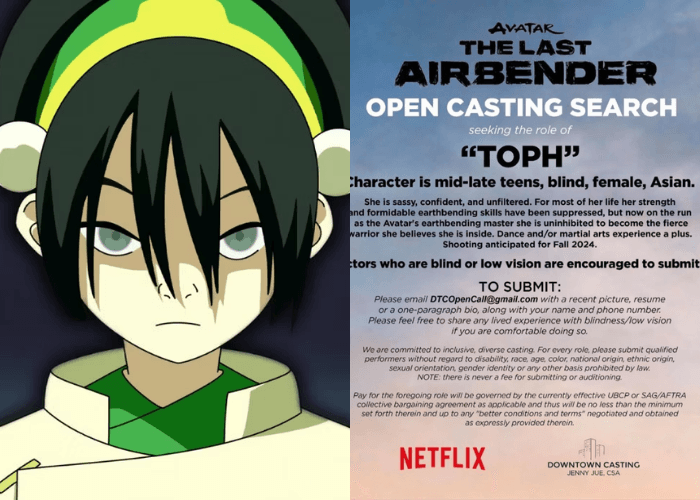 Netflix Open Casting untuk Peran Toph di Live Action 'Avatar: The Last Airbender'