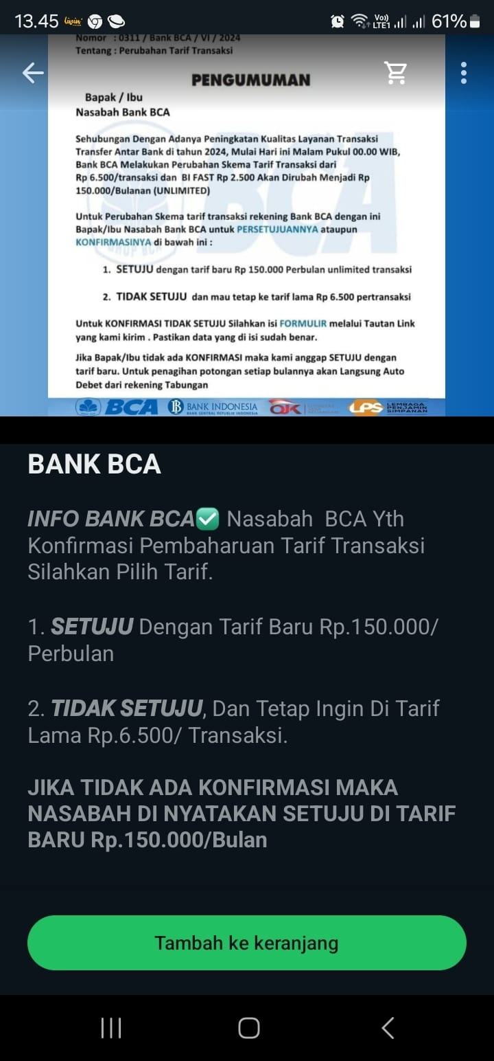 Aduh, Pesan Penipuan Biaya Transfer BCA Naik Jadi Rp150.000 Masih Ramai Beredar