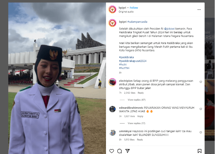 BPIP Unggah Video Baru Paskibraka Saat Kenakan Jilbab di Gladi Bersih, Netizen: Langsung Gercep Bikin Postingan Pakai Hijab