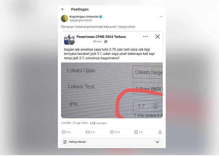 HEBOH Peserta CPNS IPK 3,7 Tidak Paham Desimal, Netizen: Kok Bisa Dapet IPK Segitu?