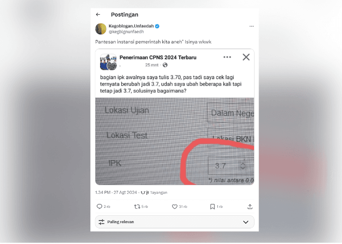 HEBOH Peserta CPNS IPK 3,7 Tidak Paham Desimal, Netizen: Kok Bisa Dapet IPK Segitu?