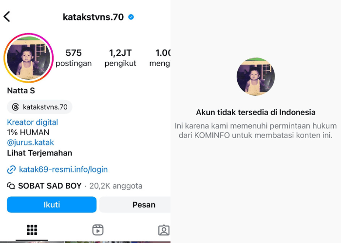 Kominfo Blokir Akun Instagram Katak Bhizer Usai Viral Kasus Promosi Judol Secara Terang-terangan