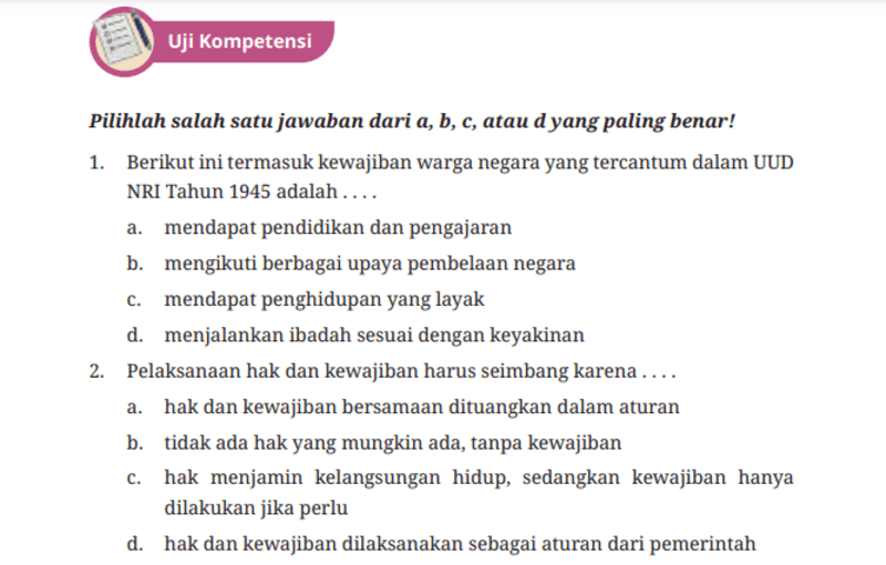 Kunci Jawaban PKN Kelas 9 Halaman 63-67: Hak dan Kewajiban Warga Negara