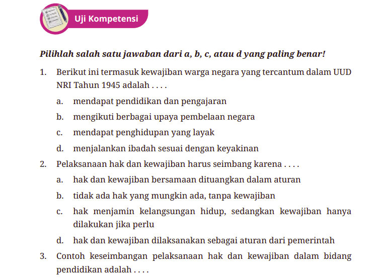 Kunci Jawaban PKN untuk Kelas 9 Halaman 63: Hak dan Kewajiban Warga Negara