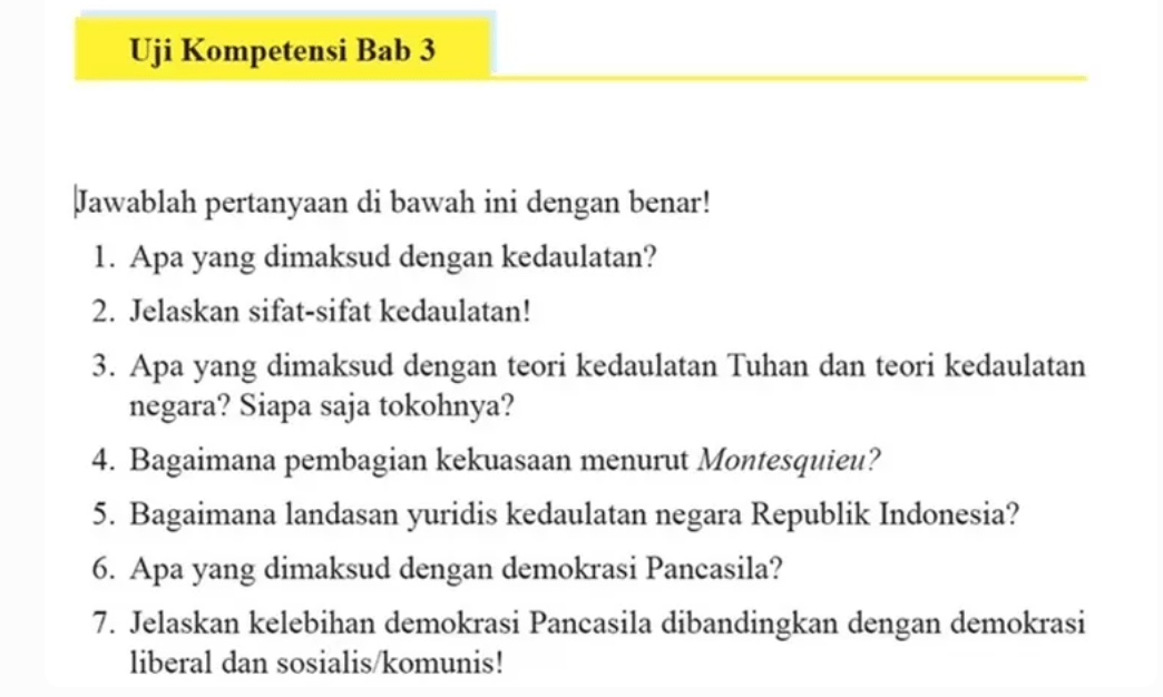 Kunci Jawaban PKN Kelas 9 Halaman 94: Uji Kompetensi Bab 3 Tentang Kedaulatan Negara