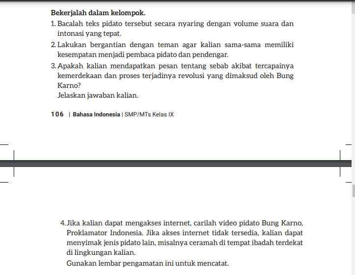 Kunci Jawaban Bahasa Indonesia Kelas 9 Halaman 106-107: Materi Pidato Bung Karno