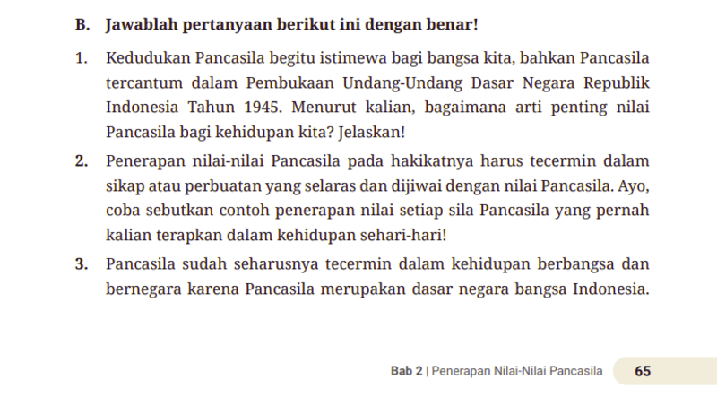 Kunci Jawaban Pendidikan Pancasila Kelas 7 SMP Halaman 65 Kurikulum Merdeka