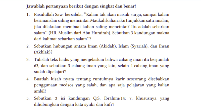 Kunci Jawaban PAI Kelas 11 Halaman 62 Kurikulum Merdeka: Memahami Iman, Islam, dan Ihsan