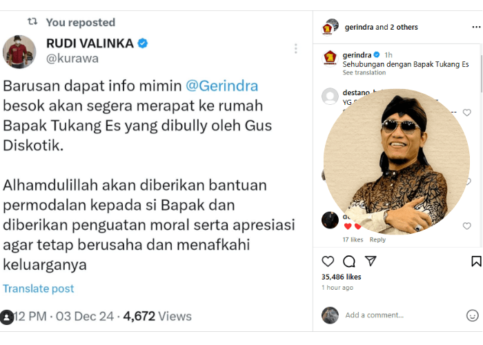 Heboh! Gerindra Bakal Turun Tangan Berikan Bantuan Kepada Penjual Es Teh yang Diolok-olok Gus Miftah, Diapresiasi Netizen