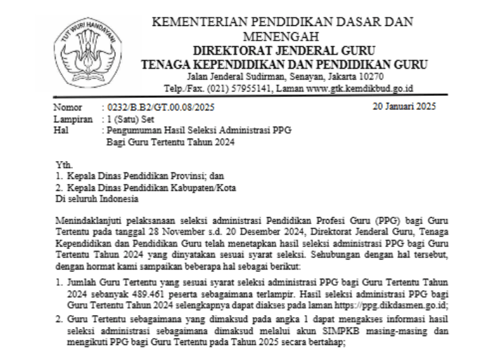 Link Pengumuman Hasil Seleksi Administrasi PPG Guru Tertentu 2024, Lihat Hasilnya di Sini!